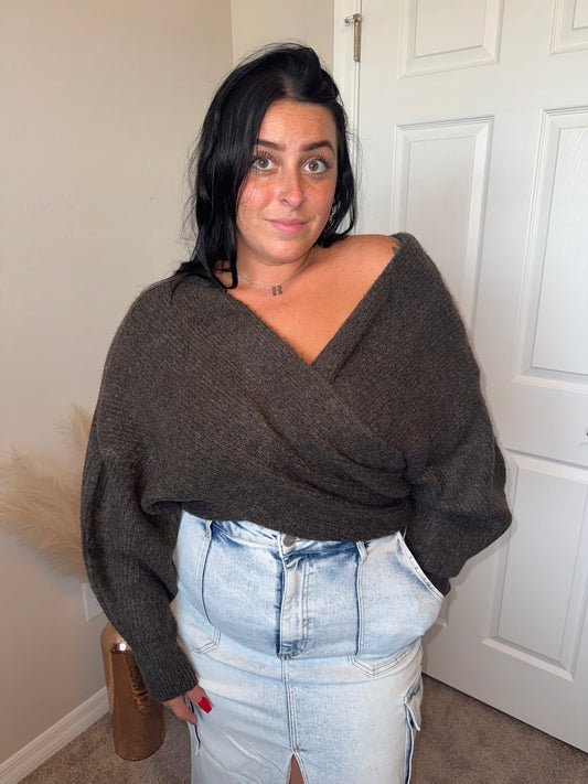 Ribbed Knit Crossover Sweater