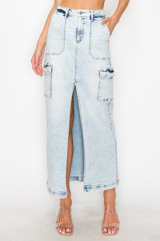 Front Slit Maxi Cargo Skirt